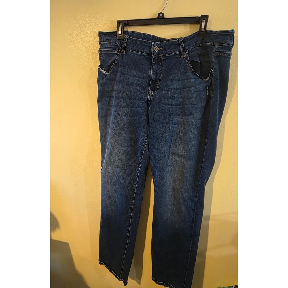 Dress Barn Size 18 Dark Wash Distressed Straight Leg Denim Jeans Women Size XL